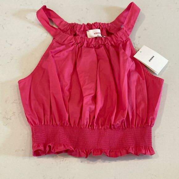 NEW XIRENA Lili Top Pink Sun Cropped Bubble Tank 100% Cotton Poplin Feminine XS - Picture 2 of 9
